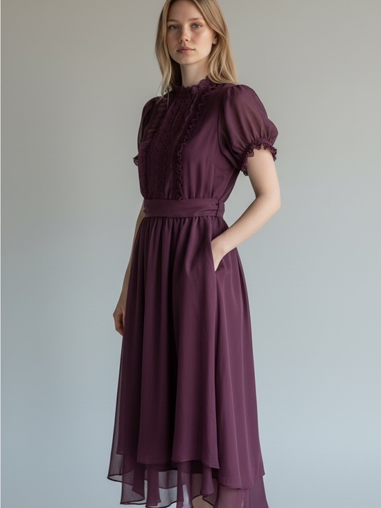 Source Unknown Dresses & Skirts - Deep Plum Dress with Lace Trim